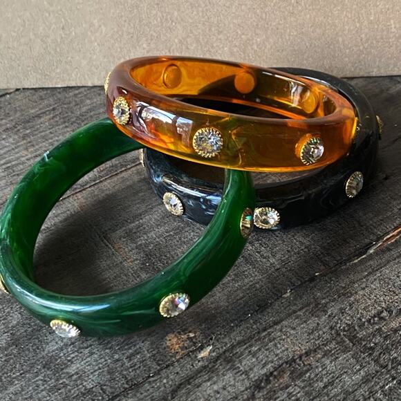 NEW Rhinestone Acrylic Bangle Bracelet Set - Picture 3 of 15